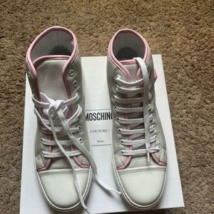 Moschino Soft grey and pink high top sneakers